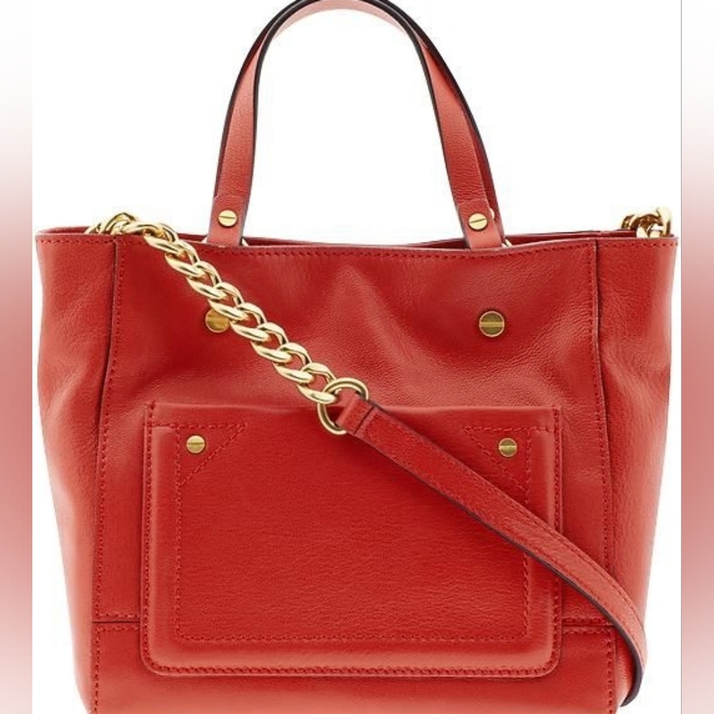 EUC Milly Vermilion Thompson Tote Red Leather Gold Chain Crossbody Bag!!